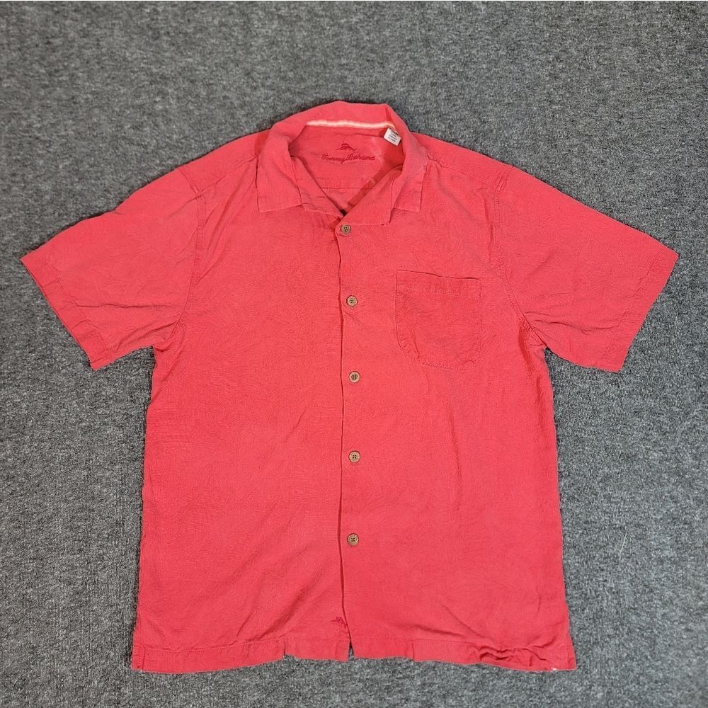 Tommy Bahama 100% Silk Camp Shirt Hawaiians Men M Red Button Front Island Resort